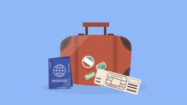 bavul seyahat ekipmanlarıyla ilgilen 4k animasyon video animasyonu