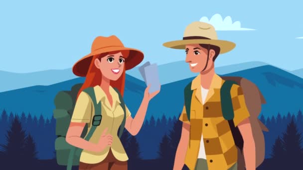 Turistler Çift Karakterli Animasyon Video Animasyonu — Stok video