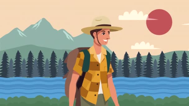 年轻的旅行家 带着旅行包动画4K视频动画 — 图库视频影像