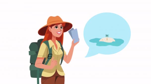 Mulher Viajante Com Bilhetes Personagem Animação Vídeo Animado — Vídeo de Stock