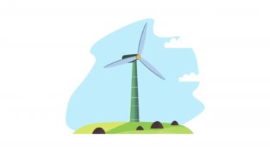 Yel değirmeni ekoloji enerjisi alternatif animasyon 4k video animasyonu