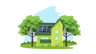 Ağaçlı ekolojik ev animasyonu 4k video animasyonu