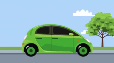 yeşil elektrikli araba ekoloji animasyonu 4k video animasyonu