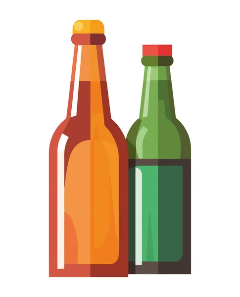 Pair Beers Bottles Isolated Icon — Stock Vector