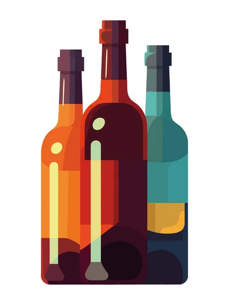 Fresh Three Wine Drinks Bottles Icon — Stock Vector