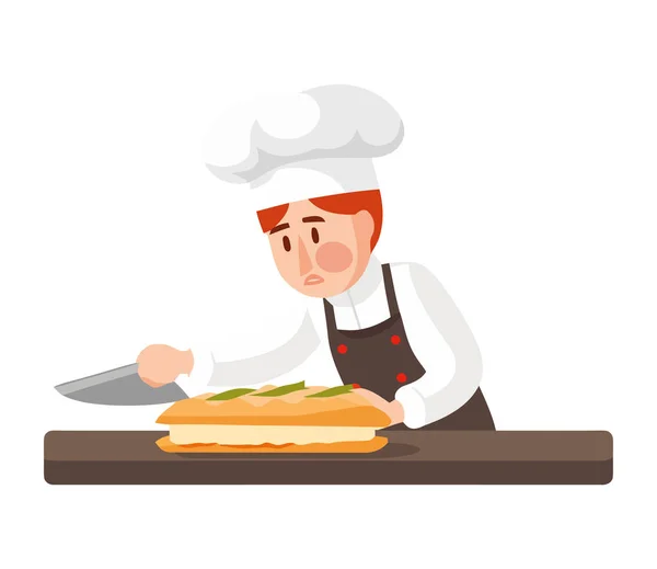 Chef Cooking Gourmet Meal Commercial Kitchen Isolated — Stock Vector