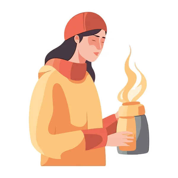 stock vector Young woman holding hot drinks isolated