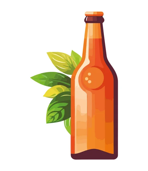 Bouteille Bière Avec Icône Feuilles — Image vectorielle