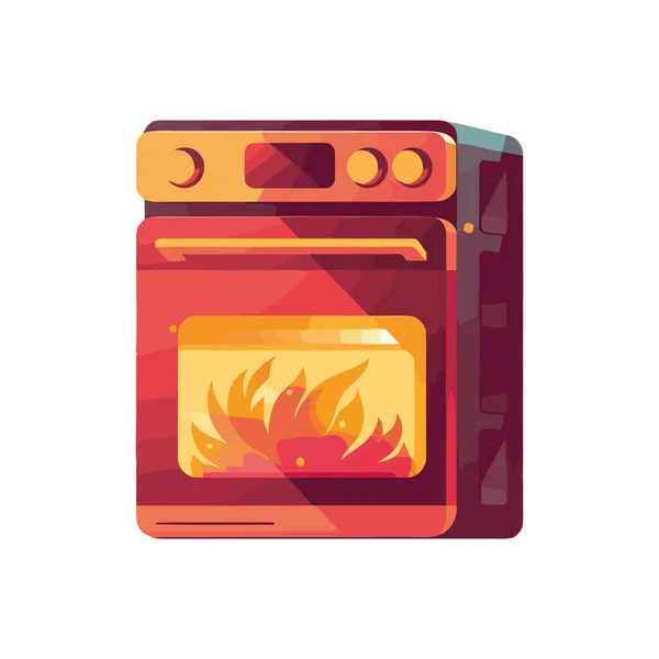 Φωτιά Στον Φούρνο Θερμαίνει Την Κουζίνα Απομονωμένη — Διανυσματικό Αρχείο