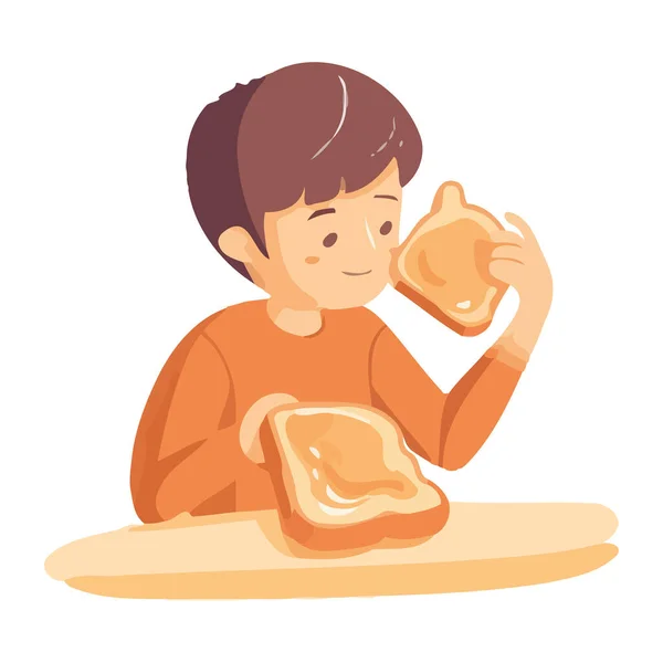 Niños Sonrientes Comiendo Pan Sano Granja Aislados — Vector de stock