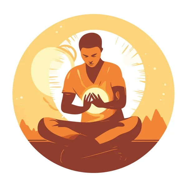 蓮の位置の瞑想の男性は調和が孤立見つける — ストックベクタ