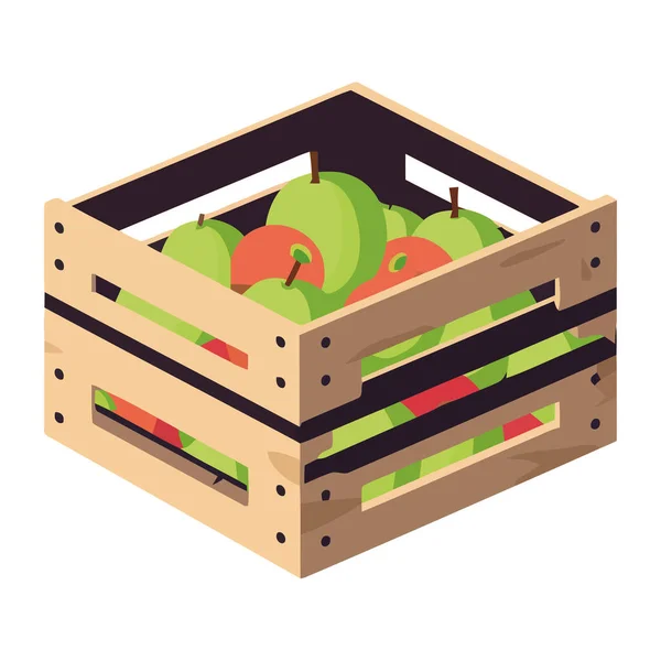 Φρέσκα Βιολογικά Μήλα Ξύλινο Κιβώτιο Εικονογράφηση Απομονωμένη — Διανυσματικό Αρχείο