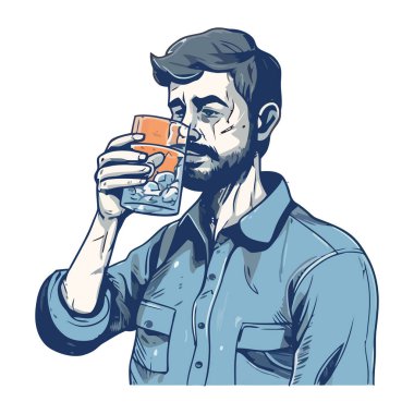 Bira içen sakallı adam.