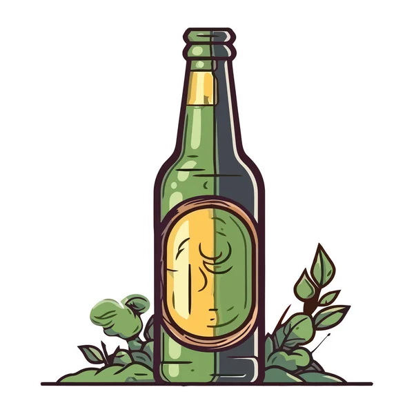 带有叶子图标的啤酒瓶 — 图库矢量图片