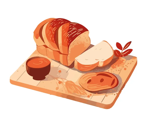Ψωμί Κομμένο Φέτες Ξύλινο Τραπέζι Υγιεινής Διατροφής Απομονωμένο — Διανυσματικό Αρχείο