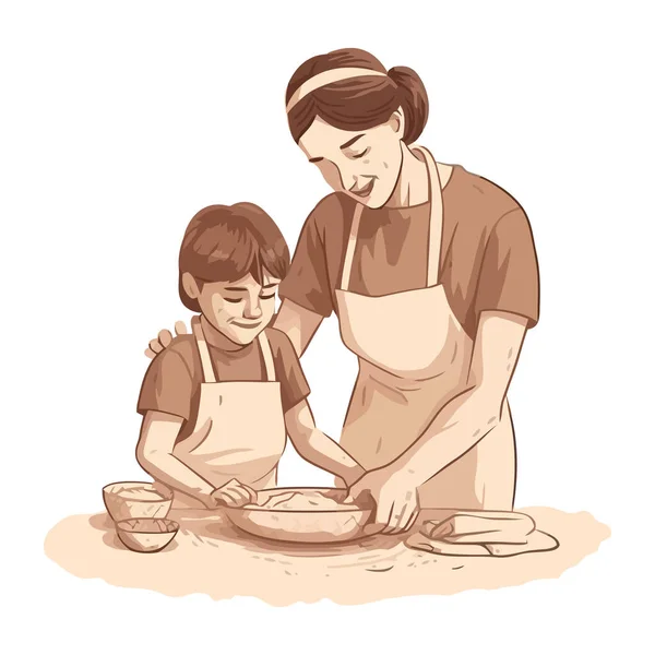Gülümseyen Aile Aşktan Soyutlanmış Yapımı Kurabiyeler Pişiriyor — Stok Vektör
