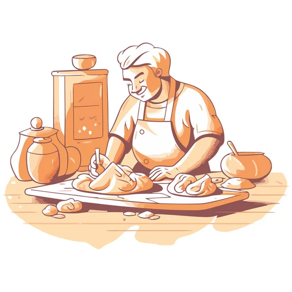 Chef Cocina Comida Cocina Con Delantal Aislado — Archivo Imágenes Vectoriales