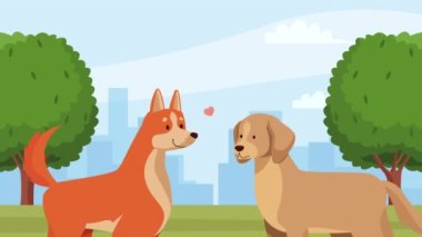 Sevimli köpekler karakter çifti animasyon 4k video animasyonu