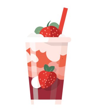 Taze çilek kokteyli, izole edilmiş tatlı bir yaz içeceği.