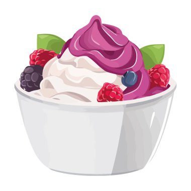 Tatlı yabanmersini ve ahududu tatlısı gurme kasesi ikonu izole