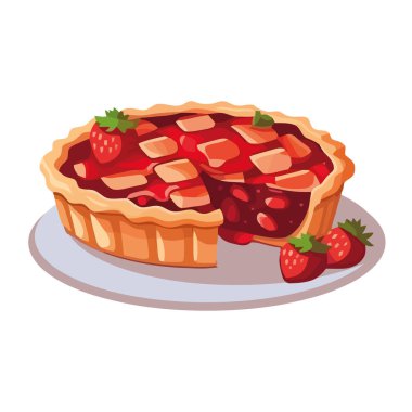 Taze pişmiş çilekli tart, izole edilmiş bir gurme lezzeti.