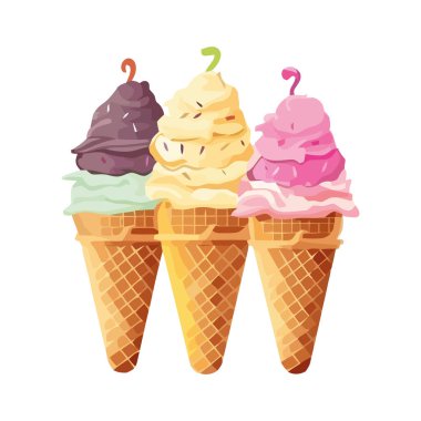 Gourmet ice cream sundae, fresh fruit toppings icon isolated clipart