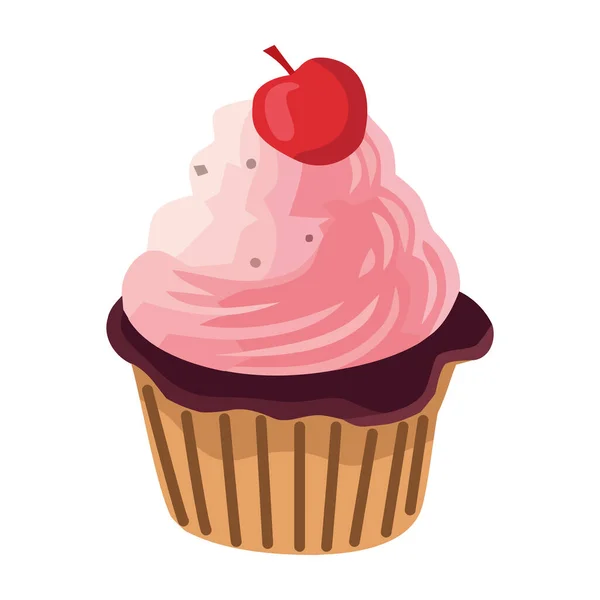 Cute Cupcake Icon Pink Strawberry Icing Isolated — Stock Vector