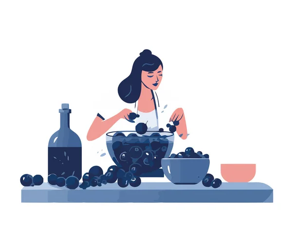 Gesunde Frauen Essen Bio Obst Und Trinken Wein Isoliert — Stockvektor