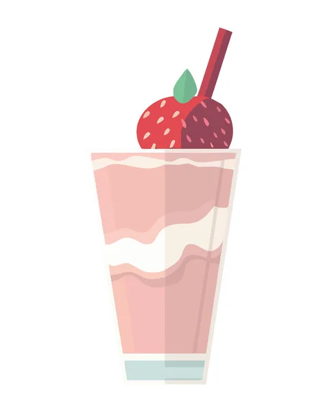 新鲜的夏季鸡尾酒 与草莓和奶油隔离 — 图库矢量图片