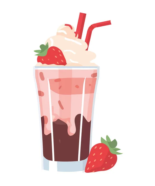 Milkshake Fraise Fraîche Doux Régal Été Isolé — Image vectorielle