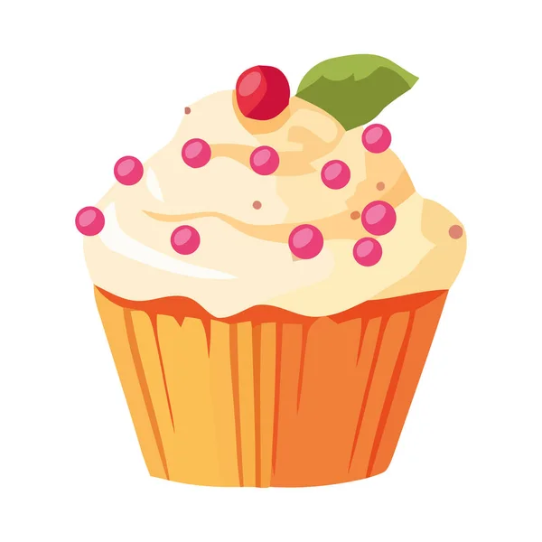 Cute Cupcake Fresh Berry Fruit Icon Isolated — Stock Vector