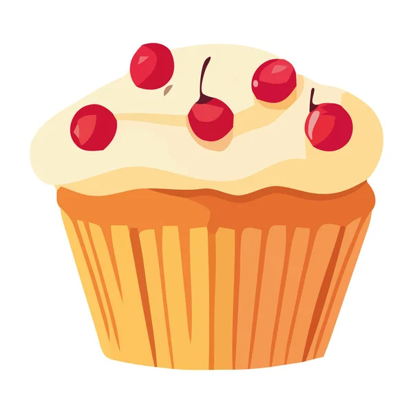 Söt Bakad Dessert Dekoration Cupcake Och Frukt Ikon Isolerad — Stock vektor
