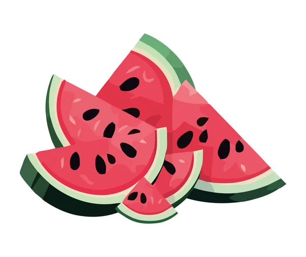 Saftige Wassermelone Scheibe Süß Frisch Symbol Isoliert — Stockvektor