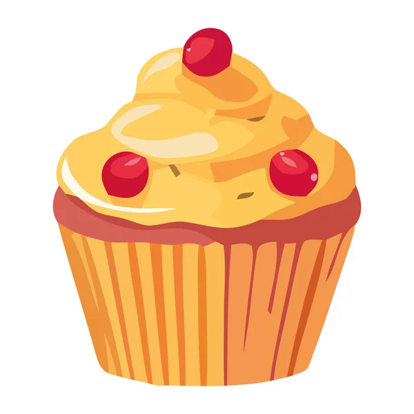 Niedliche Hausgemachte Cupcakes Mit Süßen Beeren Dekoration Symbol Isoliert — Stockvektor
