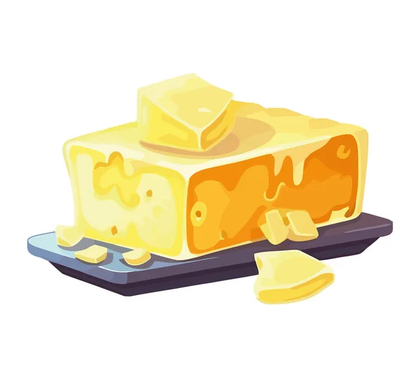 Placa Manteiga Fresca Leiteiro Delicatessen Ícone Isolado —  Vetores de Stock