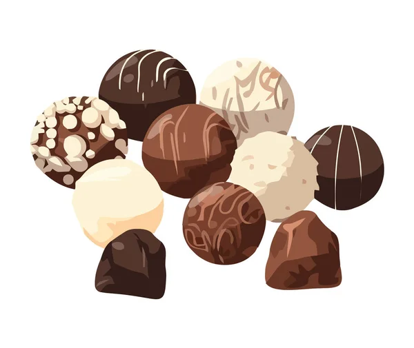 Boules Gourmandes Truffe Chocolat Dans Des Variations Mignonnes Icône Isolé — Image vectorielle
