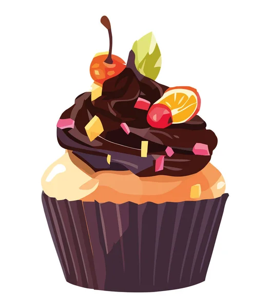 Doux Vecteur Décoration Alimentaire Avec Icône Cupcake Gourmet Isolé — Image vectorielle
