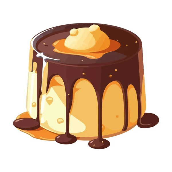Choklad Cheesecake Med Kolasås Duggregn Ikon Isolerad — Stock vektor