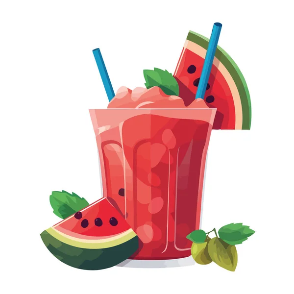 Frischer Sommercocktail Mit Wassermelone Und Minzblatt Isoliert — Stockvektor