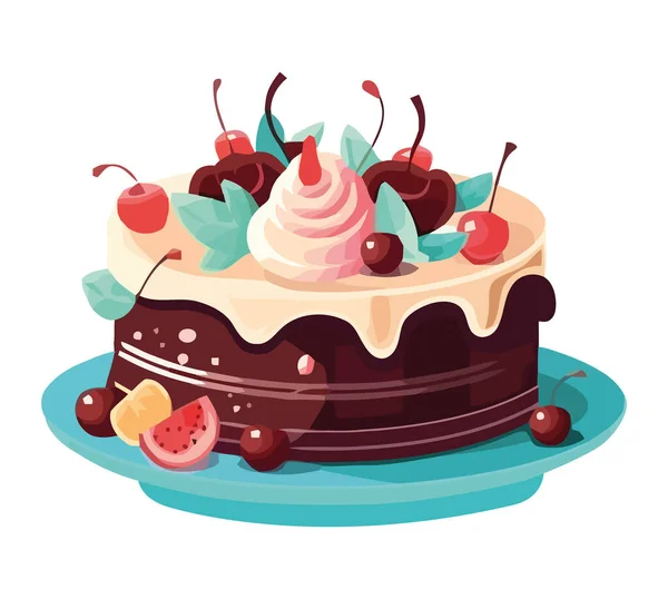 用巧克力 水果和奶油图标装饰甜食 — 图库矢量图片