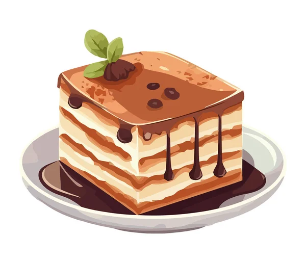 Gâteau Chocolat Couches Avec Icône Glaçage Crème Fouettée Isolé — Image vectorielle