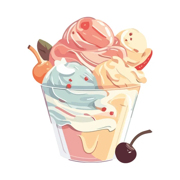 甜食图标与冰淇淋和水果图标隔离 — 图库矢量图片