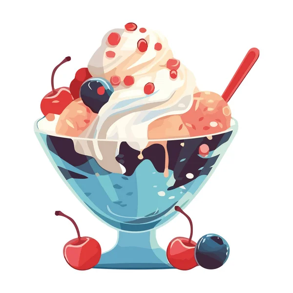Gourmet Ice Cream Sundae Sweet Berry Toppings Icon Isolated — Stock Vector