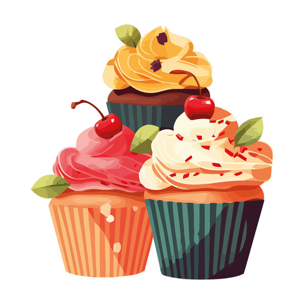 Cute cupcakes and sweet treats icon isolated
