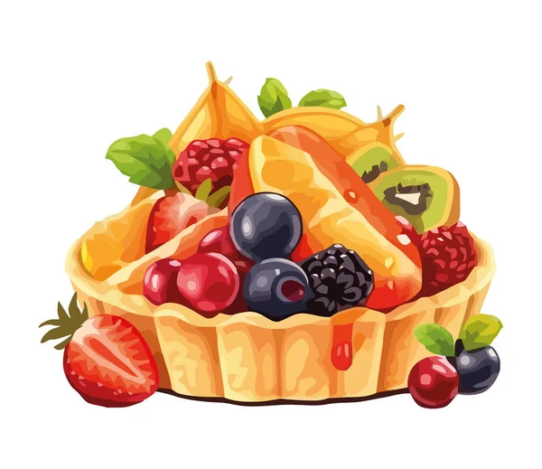 Crostata Frutta Fresca Deliziosa Icona Isolata — Vettoriale Stock