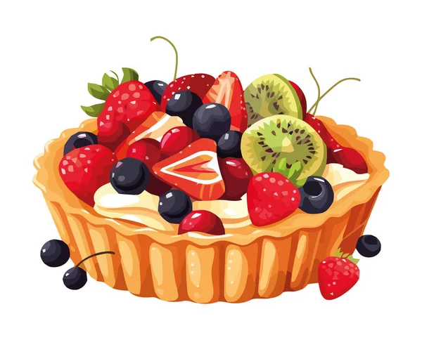 Sweet Berry Tart Topped Fresh Cream Icon Isolated — Stock Vector