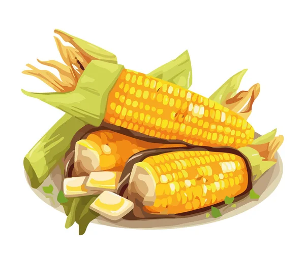 Grillezett Kukorica Cob Friss Egészséges Ikon Izolált — Stock Vector