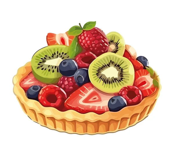 케이크 아이콘에 딸기와 과일들 — 스톡 벡터