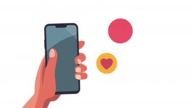 akıllı telefon ve sosyal medya animasyon 4k video animasyonu ile el