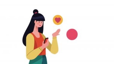 Akıllı telefon sosyal medya animasyonu 4k video animasyonu kullanan kadın